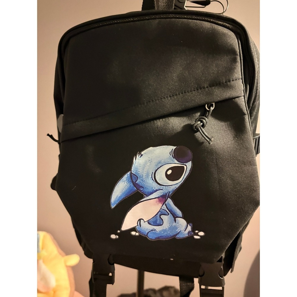 Back to School Backpack! Black with Stitch on Front Cover Flap with Pocket